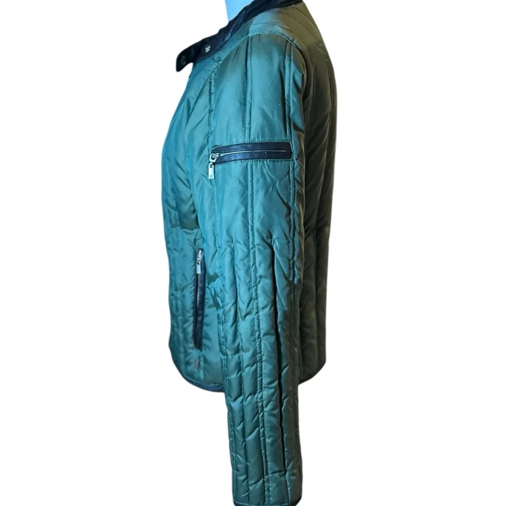 Michael Kors Olive Green Quilted Jacket with Faux Leather Detailing